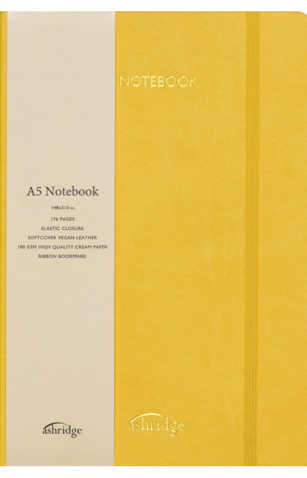 Z  Ashridge A5 PU Rainbow Edge Lined Notebook  Yellow  